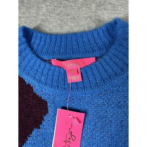 NEW! Lilly Pulitzer Ferrara Sweater Growl and Prowl Jacquard Blue Pink‎ SZ XXS - Picture 4 of 8